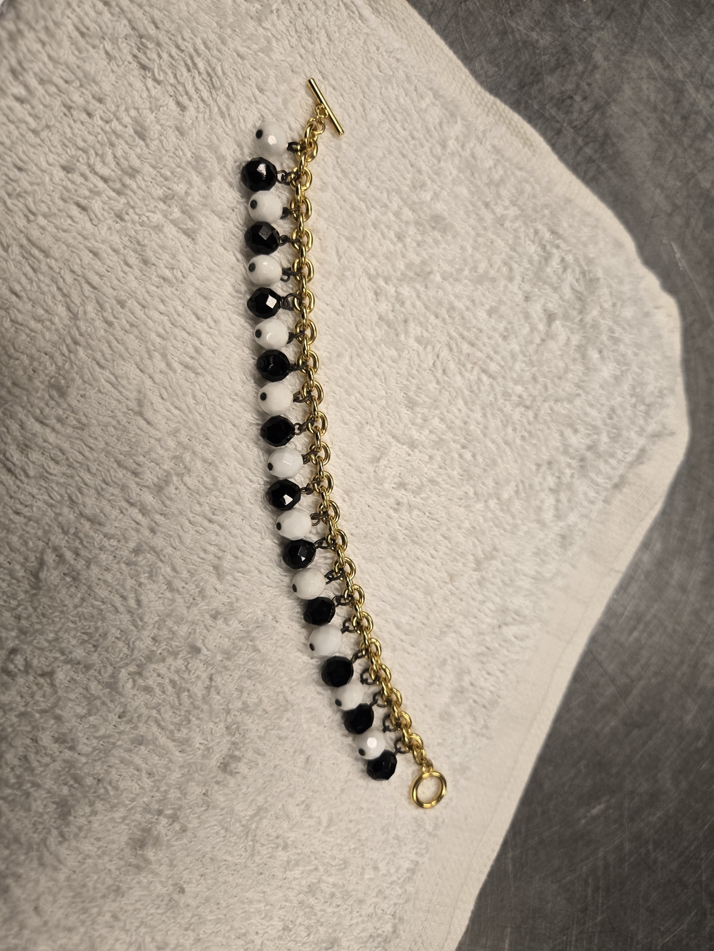 R.J. Graziano Gold-Tone Bracelet with Black and White Faceted Beads